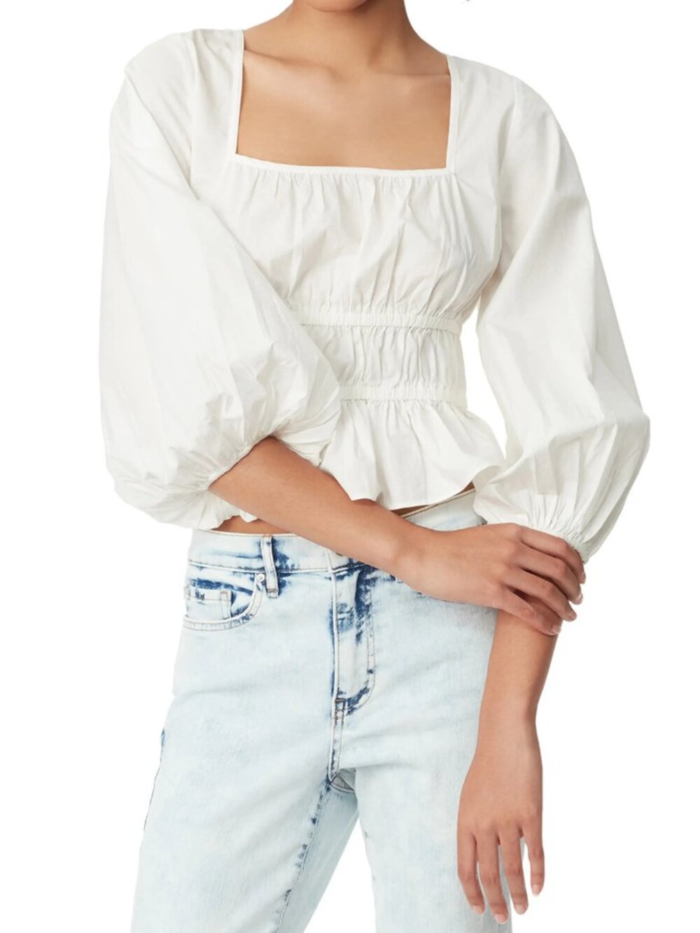 Circus NY Cal Top Cotton Milkmaid Blouse Puff Sleeve Peplum  M NWT